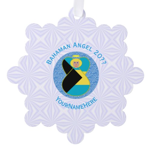Bahaman Flag Blonde Angel Personalized Text Ornament Card