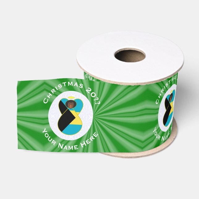 Bahaman Flag Christmas Black Angel Personalize Grosgrain Ribbon (Spool)