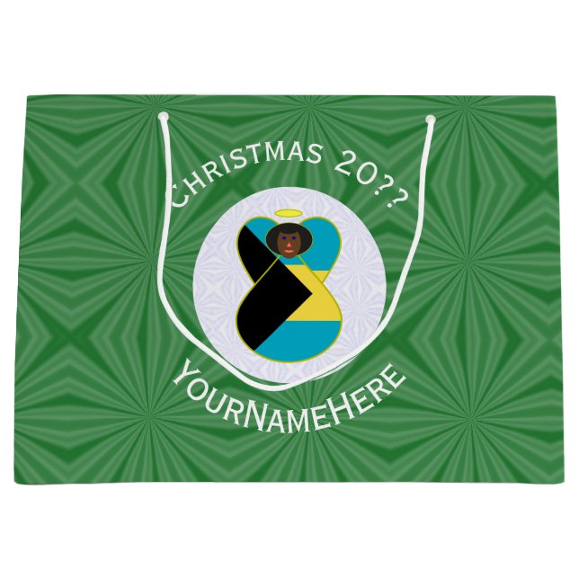 Bahaman Flag Dark Angel Christmas Personalized  Large Gift Bag (Front)