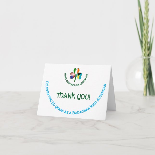 Bahaman Irish USA Shamrock Birthday Thank You Card (Front)