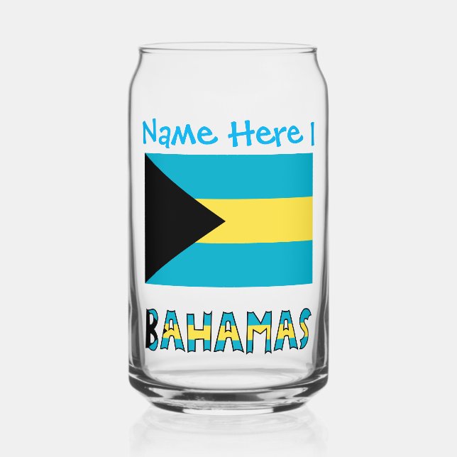 Bahamas and Bahamian Flag Blue Personalization  Can Glass (Front)