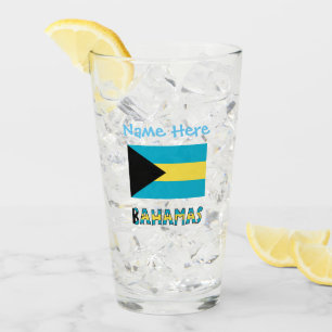 Bahamas and Bahamian Flag Blue Personalization Glass