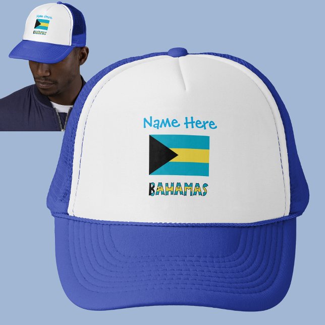 Bahamas and Bahamian Flag Blue Personalization  Trucker Hat (Creator Uploaded)