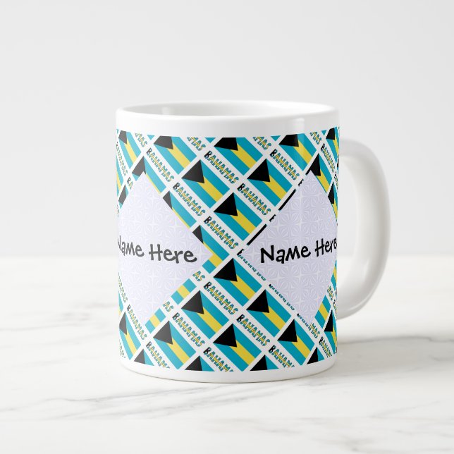 Bahamas and Bahamian Flag Tiled Personalized  Giant Coffee Mug (Front Right)
