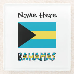 Bahamas Bahamian Flag Black Personalization Glass Coaster