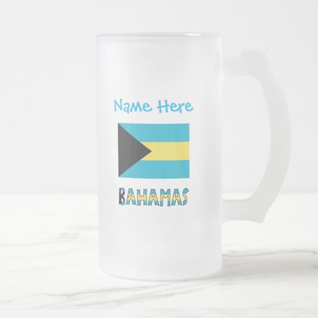 Bahamas Bahamian Flag Blue Personalization  Frosted Glass Beer Mug (Right)