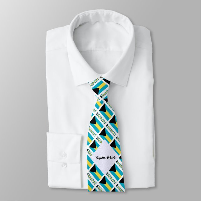 Bahamas Bahamian Flag Tiled Neck Tie (Tied)