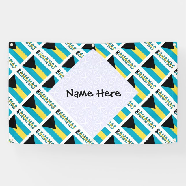 Bahamas Bahamian Flag Tiled Personalized Name  Banner (Horizontal)