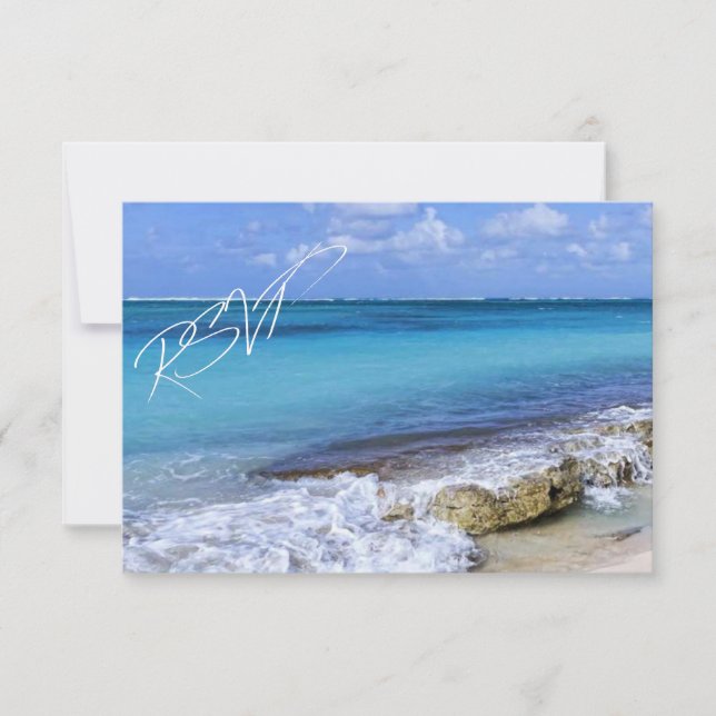 BAHAMAS BEACH SHORE Wedding RSVP Card (Front)