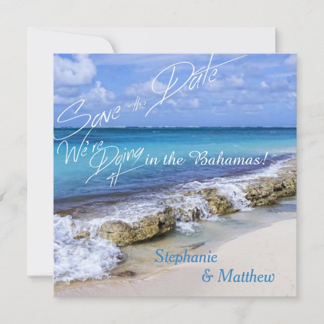 BAHAMAS BEACH SHORE Wedding Save the Date (Front)