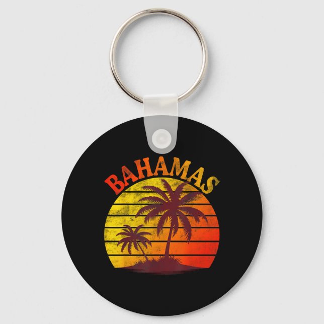 Bahamas Beach Trocal Summer Vacation Palm Tree Keychain (Front)