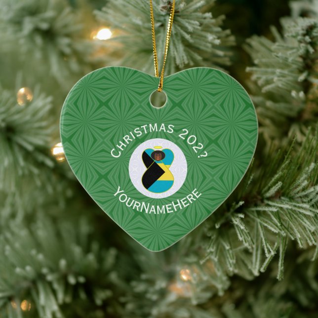 Bahamas Black Angel Christmas Flag Personalized  Ceramic Ornament (Tree)