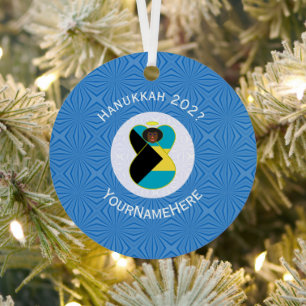 Bahamas Black Angel Hanukkah Flag Personalized Metal Ornament