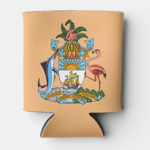 Bahamas Coat of Arms _ Marlin Flamingo Conch Can Cooler