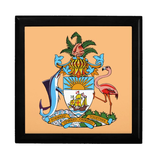 Bahamas Coat of Arms - Marlin, Flamingo, Conch Gift Box (Front)