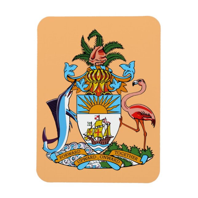 Bahamas Coat of Arms - Marlin, Flamingo, Conch Magnet (Vertical)