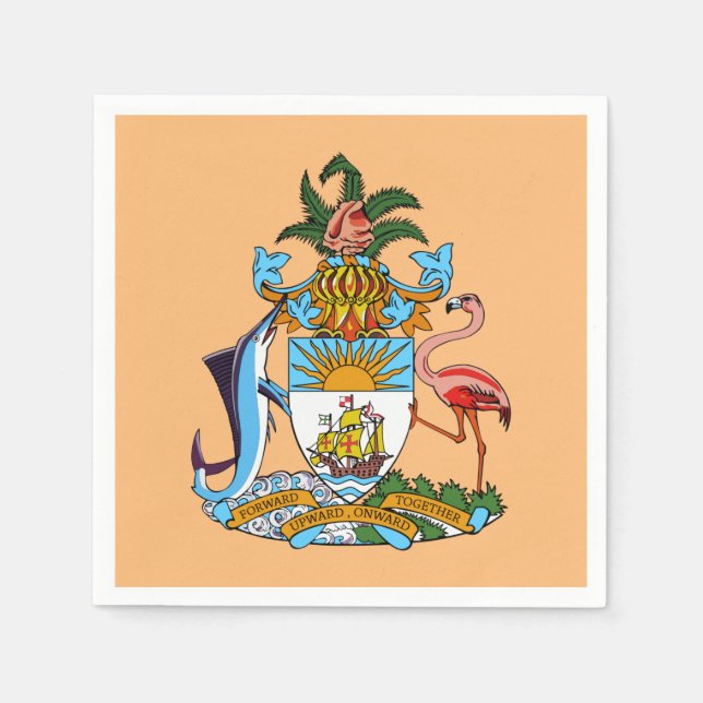Bahamas Coat of Arms - Marlin, Flamingo, Conch Napkins (Front)