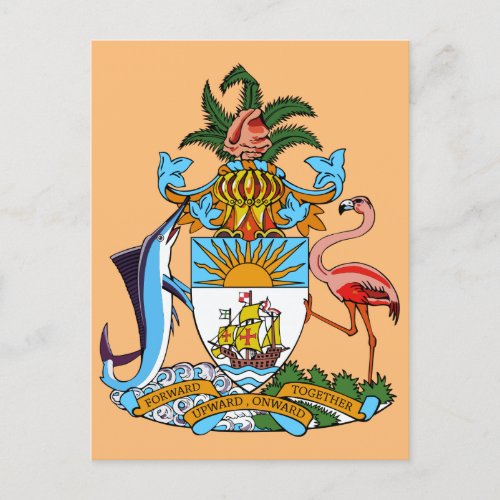 Bahamas Coat of Arms _ Marlin Flamingo Conch Postcard