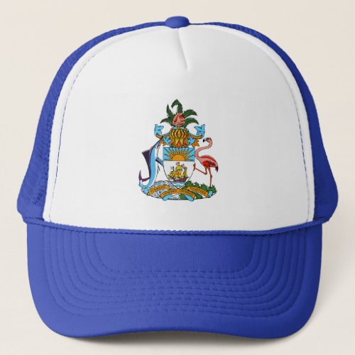 Bahamas Coat of Arms _ Marlin Flamingo Conch Trucker Hat