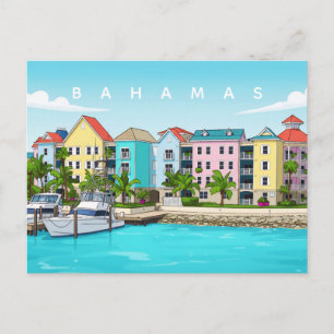 Bahamas colourful houses postcard