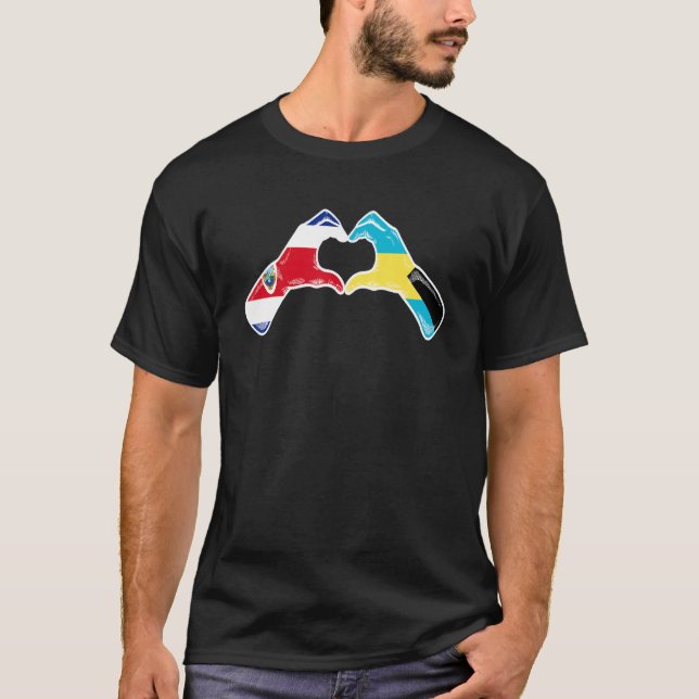Bahamas Costa Rica Flag Bahamians Costa Rican Hear T-Shirt (Front)