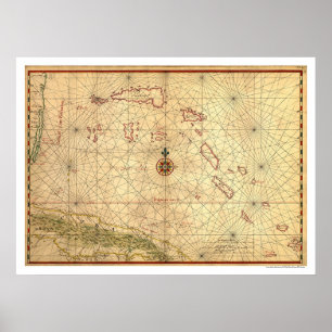 Bahamas & Cuba Map 1650 Poster