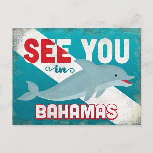 Bahamas Dolphin _ Retro Vintage Travel Postcard