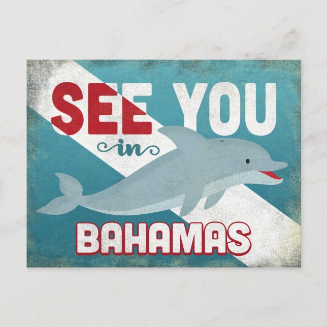 Bahamas Dolphin - Retro Vintage Travel Postcard (Front)