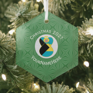 Bahamas Flag Angel Christmas Green Glass Ornament