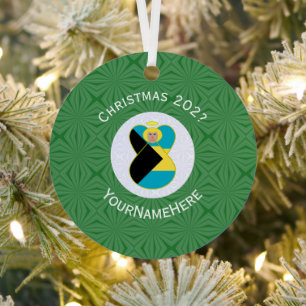 Bahamas Flag Angel Christmas Green Metal Ornament