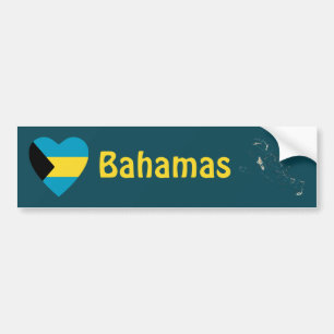 Bahamas Flag Heart + Map Bumper Sticker