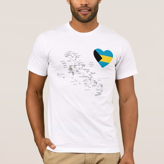 Bahamas Flag Heart + Map T-Shirt (Front)