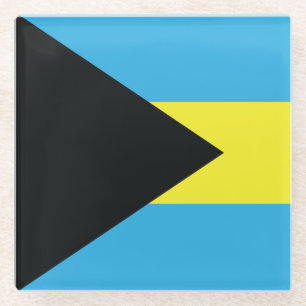 Bahamas Flag in Black, Gold, and Aquamarine Glass Coaster