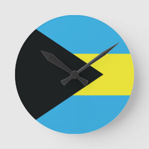 Bahamas Flag in Black, Gold, and Aquamarine Round Clock