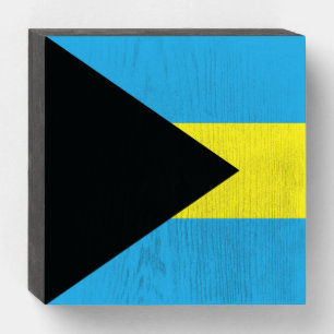 Bahamas Flag in Black, Gold, and Aquamarine Wooden Box Sign
