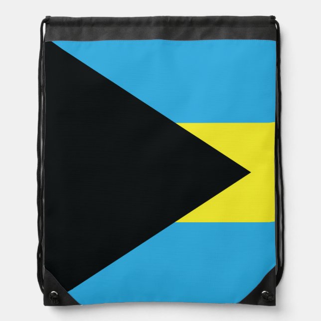 Bahamas Flag in Blue, Black, and Yellow Drawstring Bag (Front)