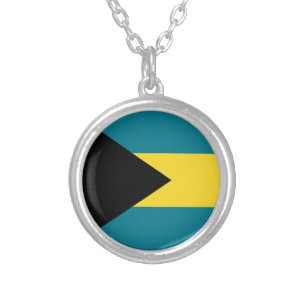 Bahamas Flag Vacation Souvenir Silver Plated Necklace