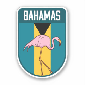Bahamas Flag with Flaming - Bahamas Travel Sticker