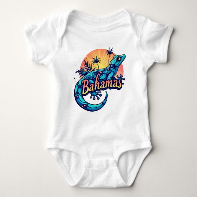 Bahamas Gecko Caribbean Baby Bodysuit (Front)