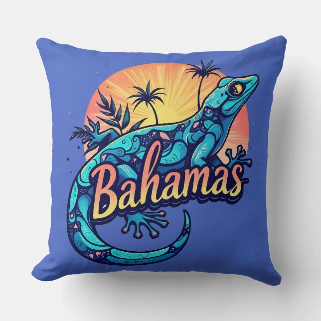 Bahamas Gecko Caribbean Throw Pillow (Front)