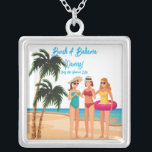 Bahamas Girls Trip Bachelorette Party Vacay Gift Silver Plated Necklace<br><div class="desc">Bring your girls to the Bahamas! This custom necklace is from the “Bunch of Bahama Mamas!” collection for girls trips, birthday trips, cruise trips, bachelorette vacations and more. Featuring an illustration of three women on the beach, these necklaces can be personalized with event details and more. Perfect keepsake for favors,...</div>