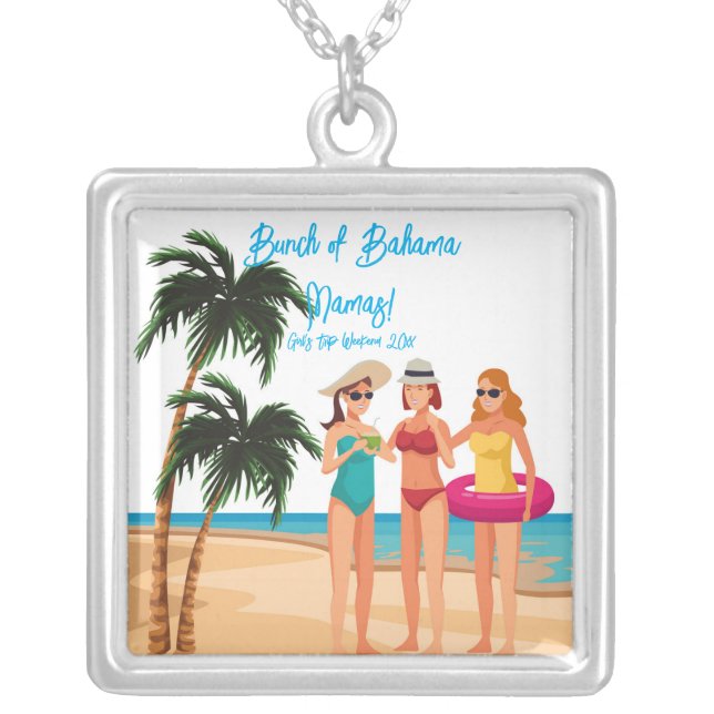 Bahamas Girls Trip Bachelorette Party Vacay Gift Silver Plated Necklace (Front)