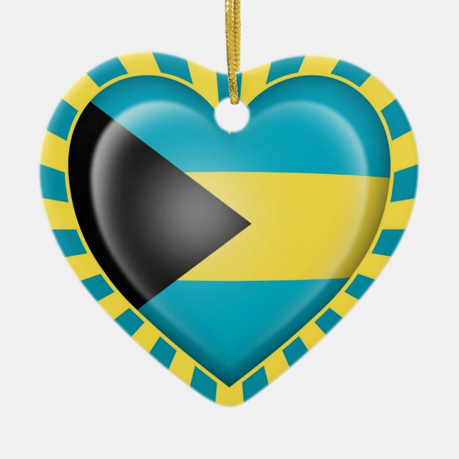 Bahamas Heart Flag with Sun Rays Ceramic Ornament (Front)