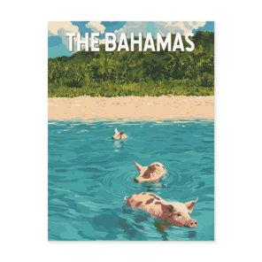 Bahamas Illustration Travel Art Vintage Postcard