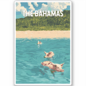 Bahamas Illustration Travel Art Vintage Sticker