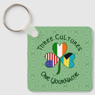 Bahamas Ireland USA Flags Shamrock Your Name Keychain
