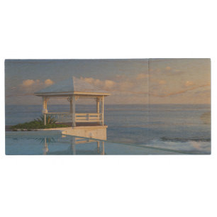 Bahamas, Long Island, Gazebo reflecting on pool Wood USB Flash Drive