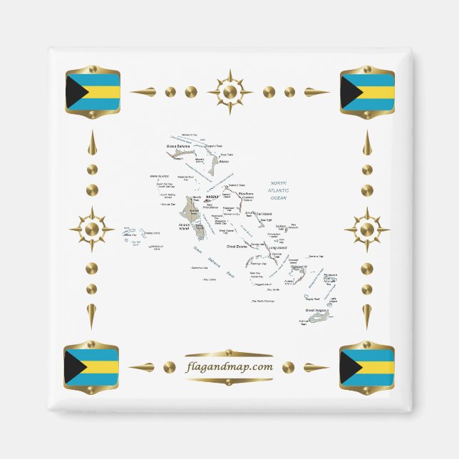 Bahamas Map + Flags Magnet (Front)