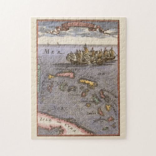 Bahamas Map Vintage Ships Naval Battle Caribbean Jigsaw Puzzle