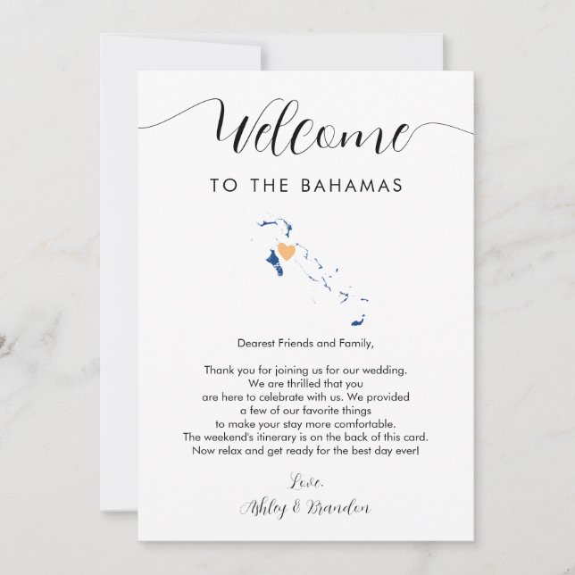Bahamas Map Wedding Welcome Letter Itinerary Card (Front)